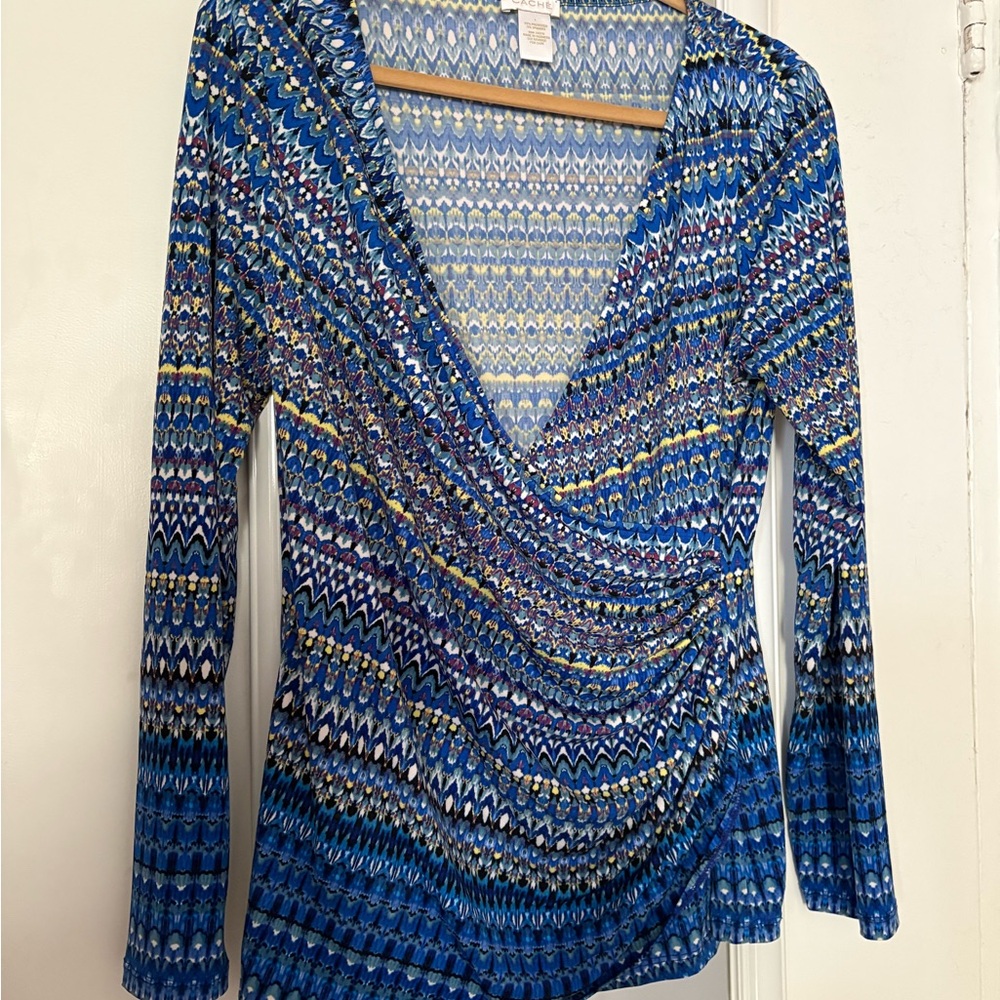 Cache Blue and Yellow Patterned Blouse